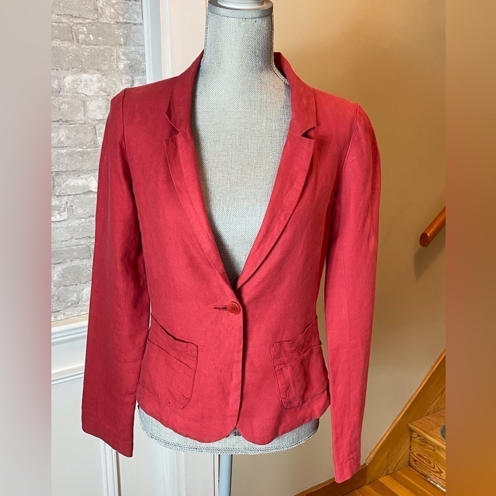 Lilith Paris Linen Blazer l Red Women’s Jacket Size Small